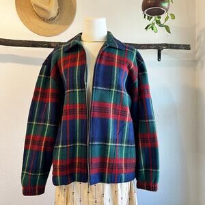 Teddi Vintage Fleece Bright Plaid Flannel Zip Up Jacket Women's Size Medium